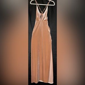 Rose velvet long slit strappy dress
